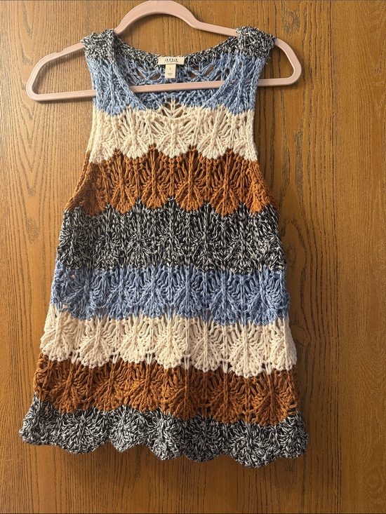 a.n.a Tops - a.n.a Blue, Cream, Brown Striped Crochet Tank